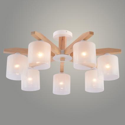 Люстра XA1690/7 WH+WOOD белый 7х60W E27 d700 h310, HN25